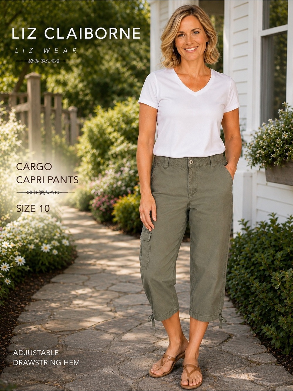 Liz Claiborne Olive Green Cargo Capri Pants | Women’s Size 10